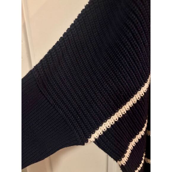 Athleta Peaceful Wrap Cardigan Blue/White Stripe Medium Cable Knit Loose Fit - Picture 4 of 12